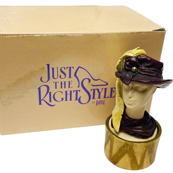 1999 Just the Right Style Feather Flair Hat Trinket Box 27401 by Raine MIB - Picture 1 of 10